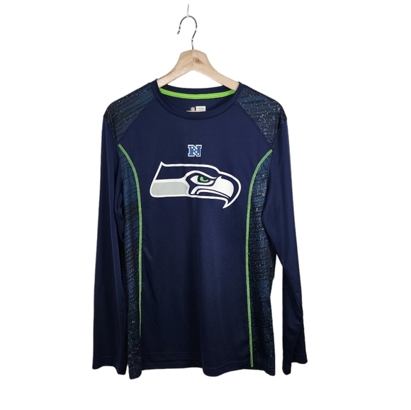NFL Seattle Seahawks football Long sleeve crewneck Sports T-shirt Blue Green - Picture 1 of 6